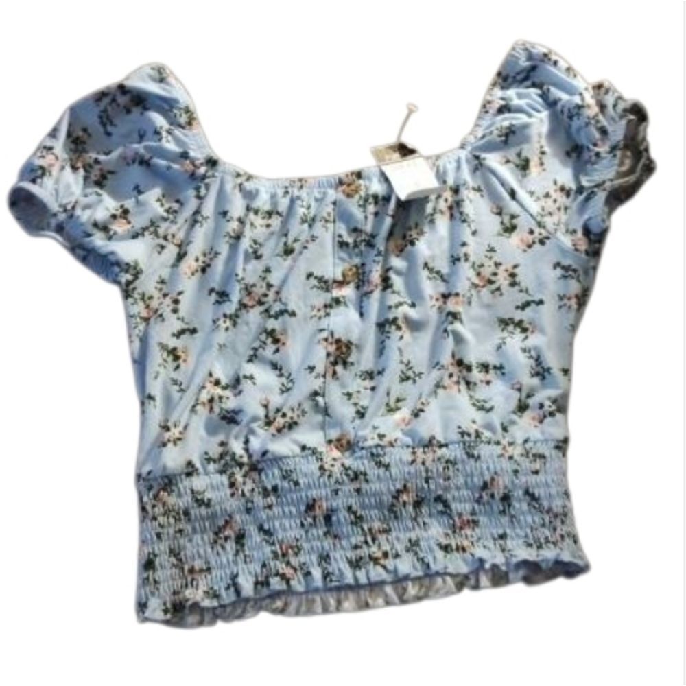 Rue 21 Blue Floral Off Tye Shoulder (345)Top Nwt - Picture 2 of 4
